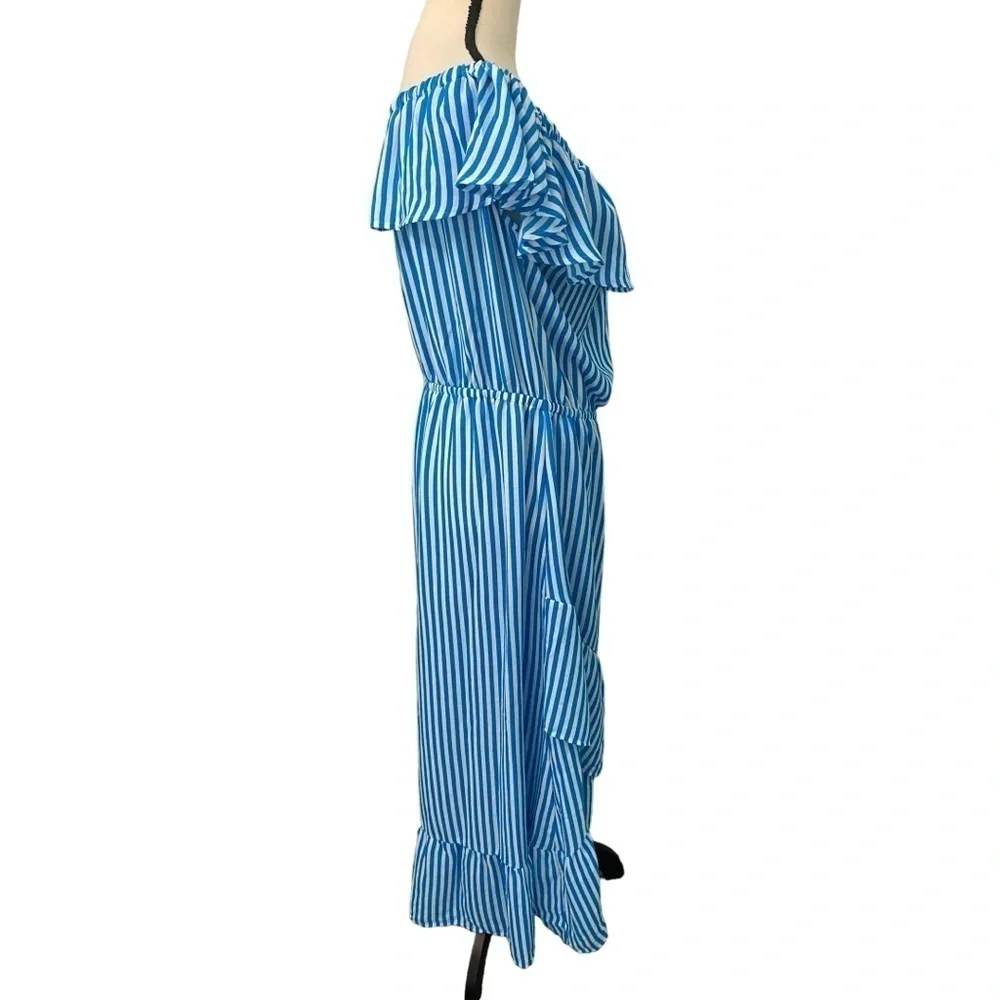 Tommy Bahama Blue White Striped Palm Party Off-the-shoulder Midi Dress Size XL - Picture 7 of 13
